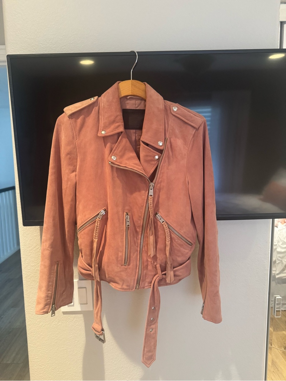 AllSaints Rose Suede Moto Jacket